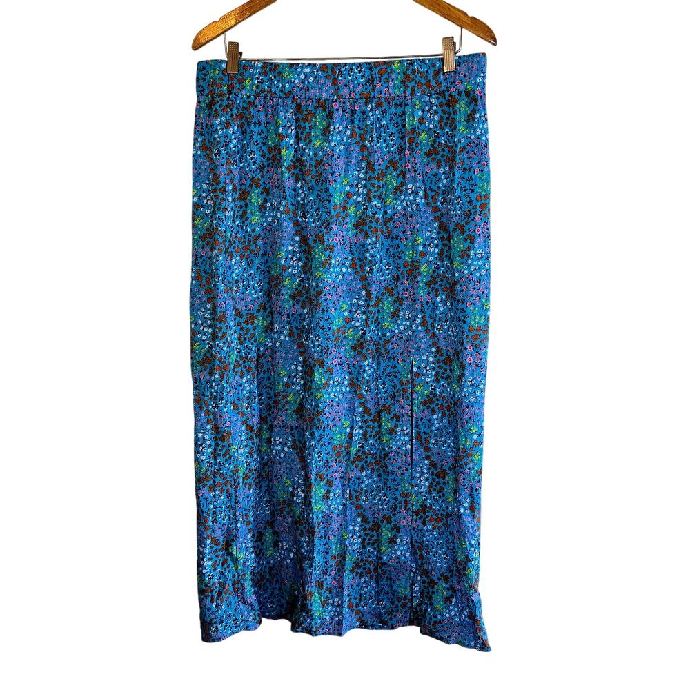 Size XL –Tiny Floral Blue Cotton Maxi Skirt